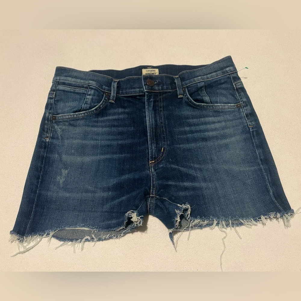 Citizens Of Humanity Distressed Dark Blue Cut Off Shorts - Picture 1 of 4
